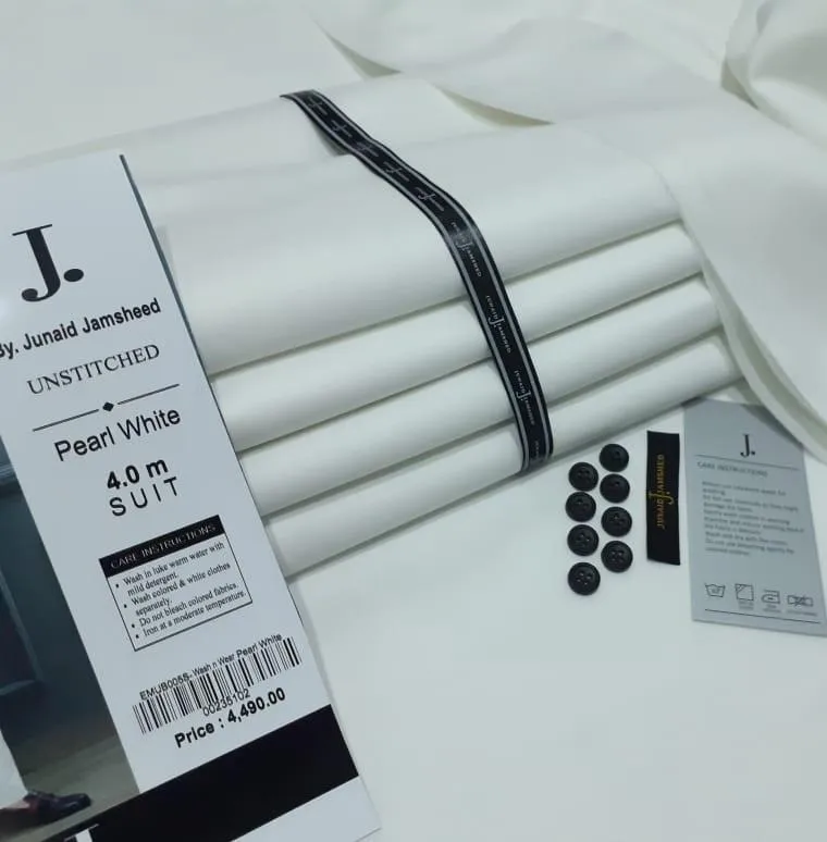 Men's Unstitched Pearl White Suit 4m All Season - Image 4
