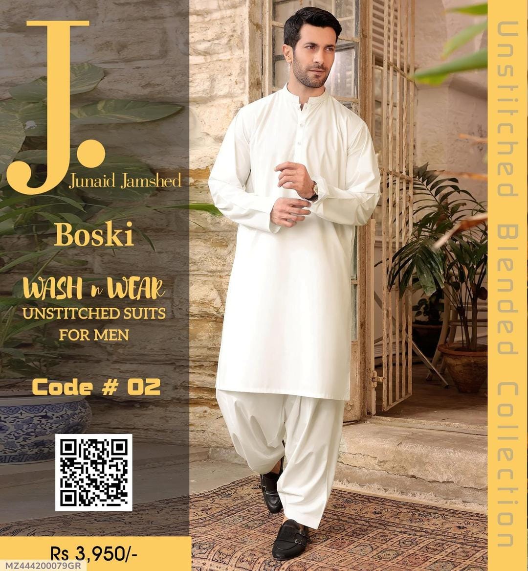 Unstitched Boski Men Suit Off White Wash & Wear - Image 5