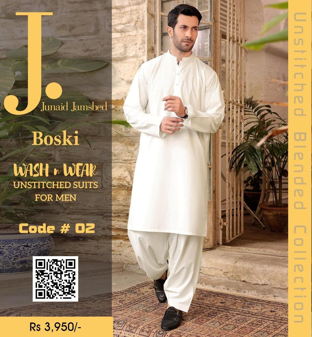 Unstitched Boski Men Suit Off White Wash & Wear - Image 3