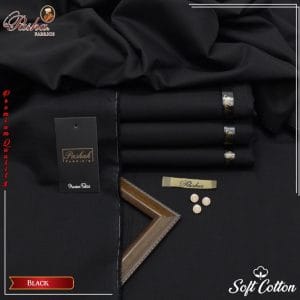 Black Cotton Unstitched Suit for Men 8 Button